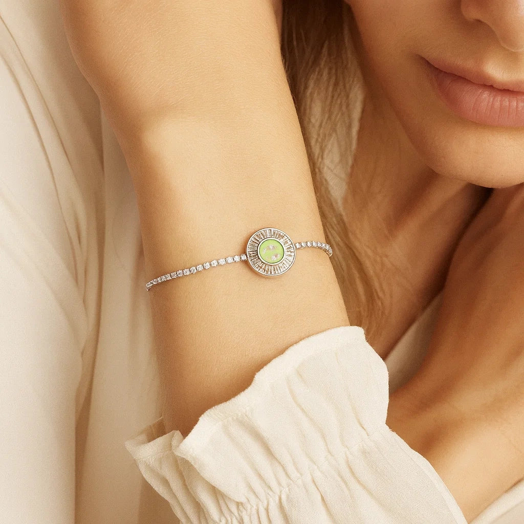 925 Silver Opalescent Center Zircon Tennis Bracelet