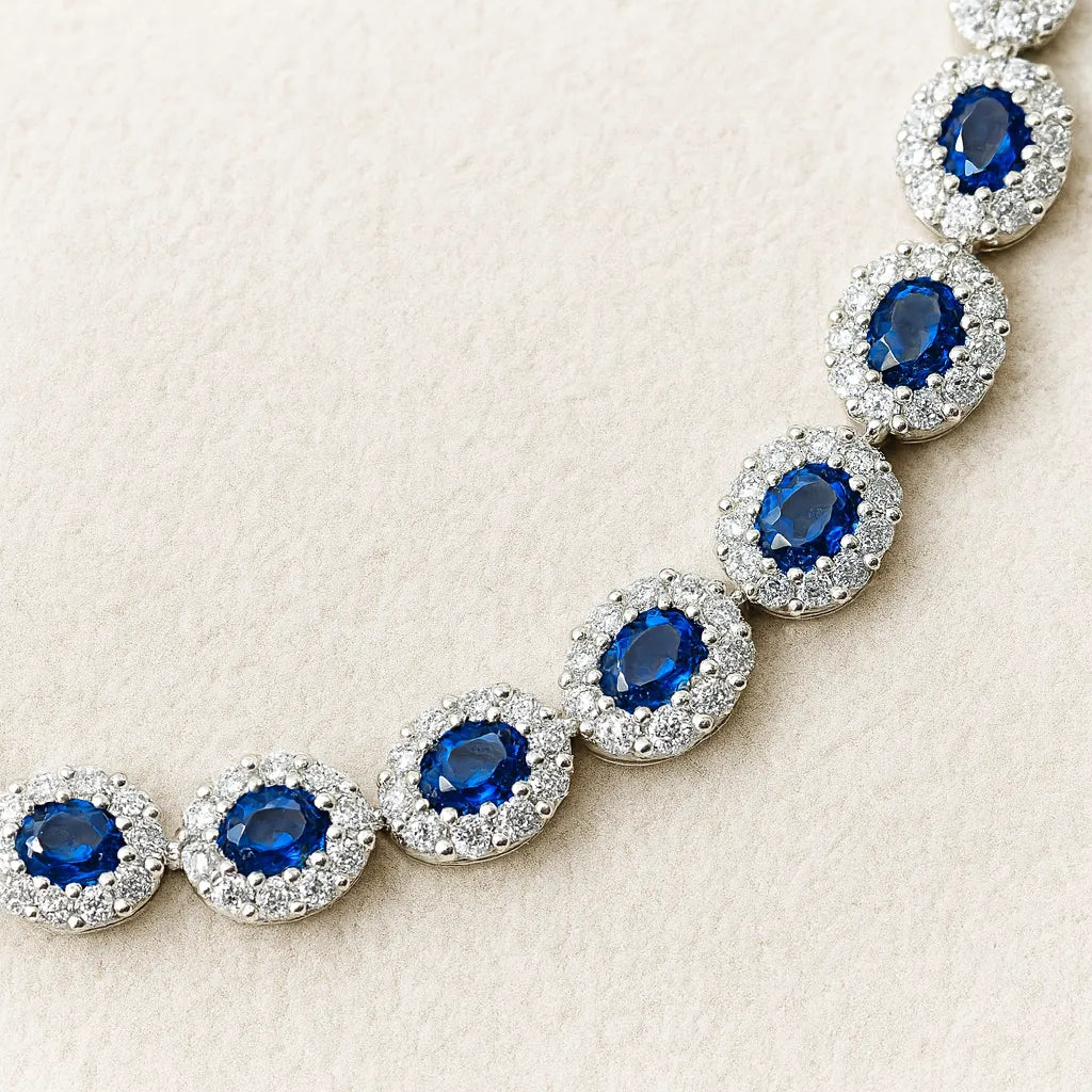 925 Silver Blue and Green Zircon Oval Halo Links Bolo Bracelet