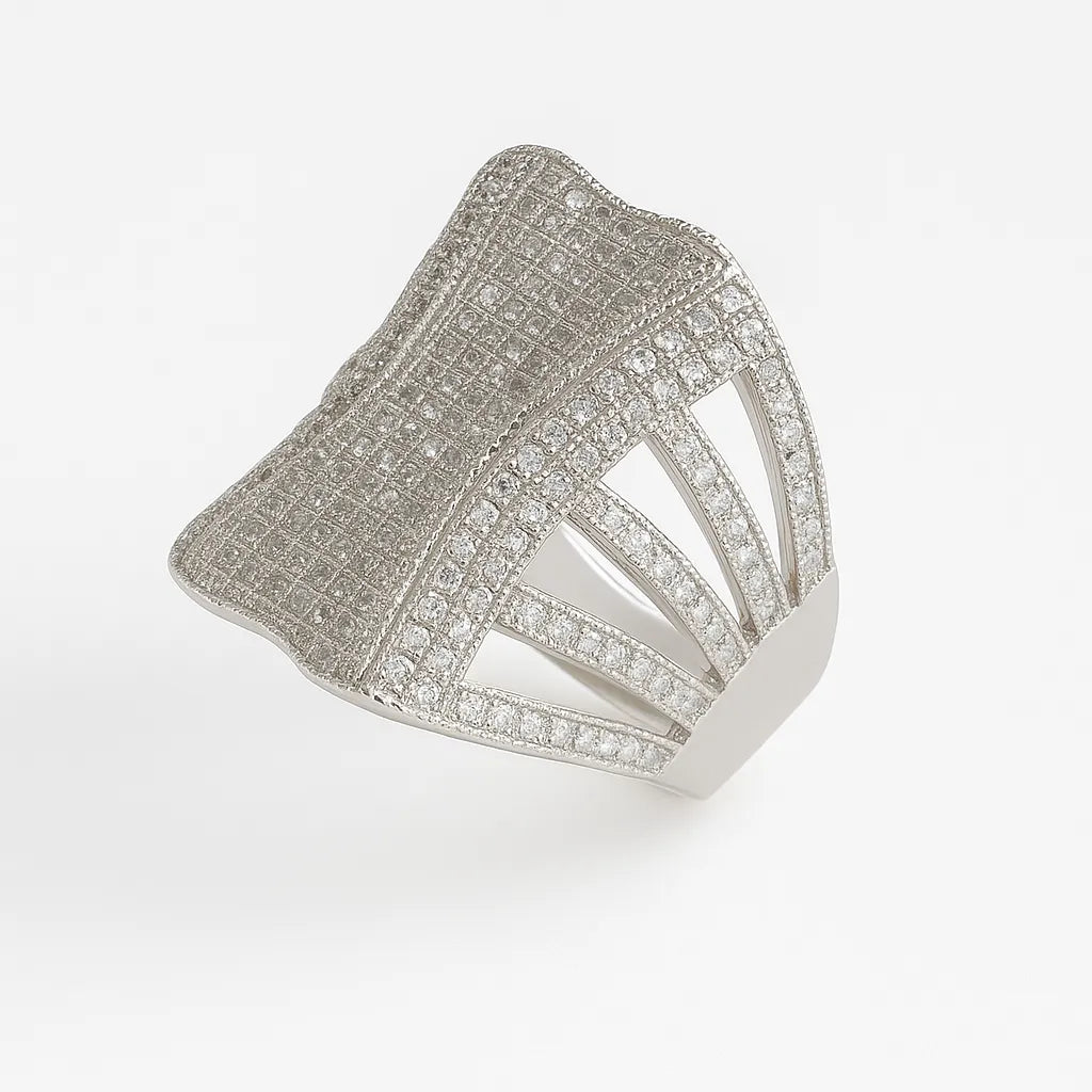 Women’s 925 silver cuff ring with sparkling stones and openwork design from UAE brand