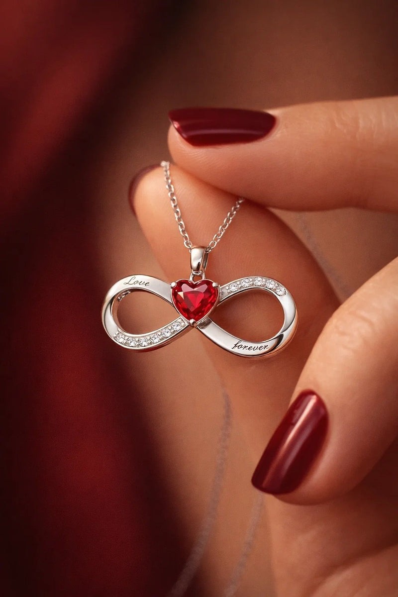 925 Sterling Silver Infinity Necklace with Red Heart – Love Forever Pendant