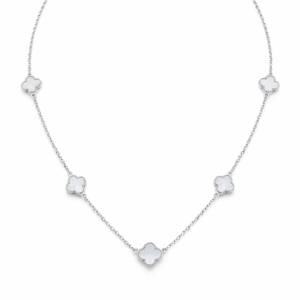 Necklace with clover-shaped pendants on a white background